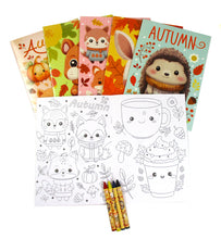 Load image into Gallery viewer, Cozy Autumn Animals Coloring Books with Crayons Party Favors - Set of 6 or 12
