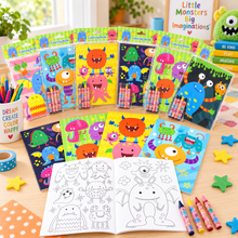 Load image into Gallery viewer, Monster Coloring Books with Crayons - 6 Pc or 12 Pc Set