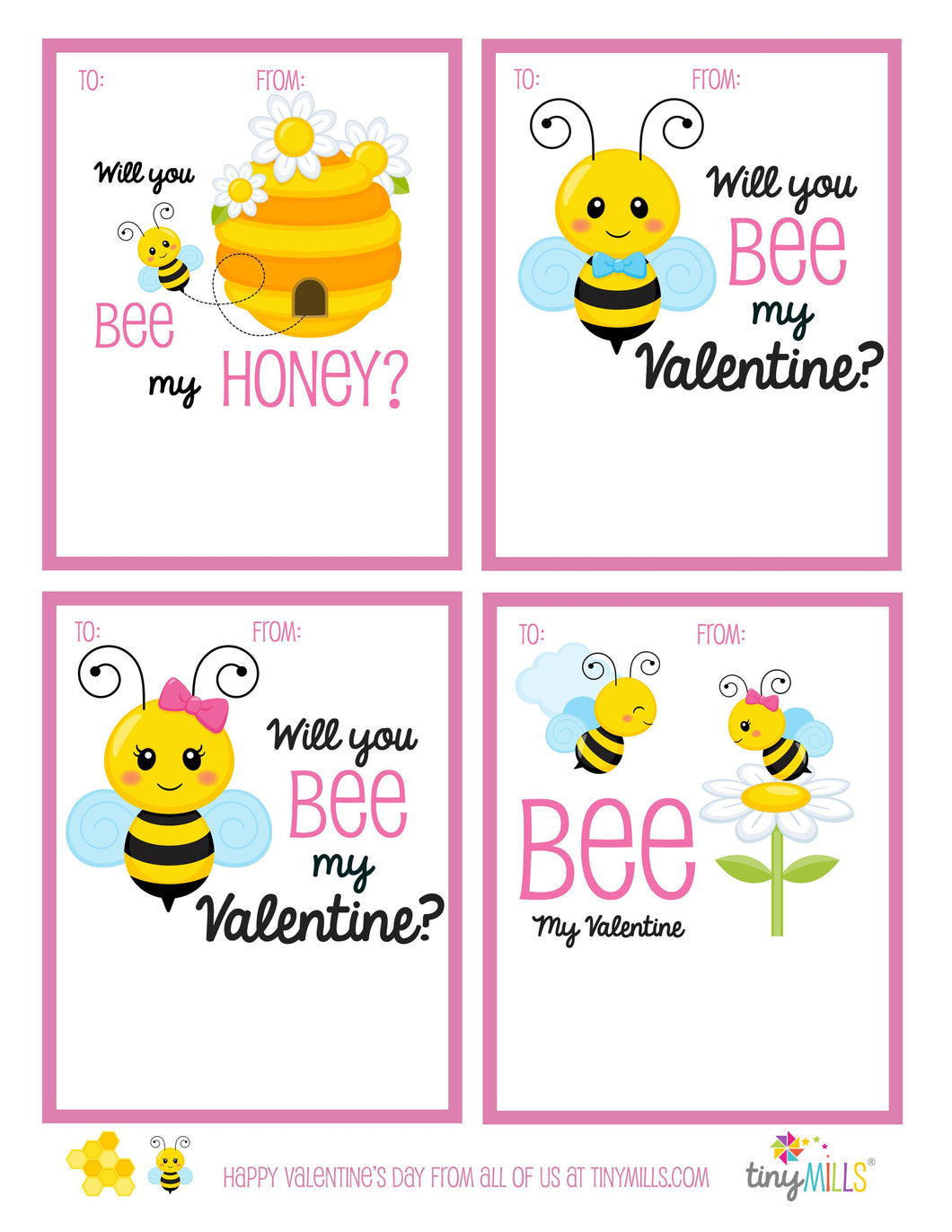 Free Printable Valentine's Day Cards - Bee My Valentine