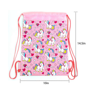 Unicorn Drawstring Backpack with Wristlet 2 Piece Set Travel Gym Cheer (Pink)