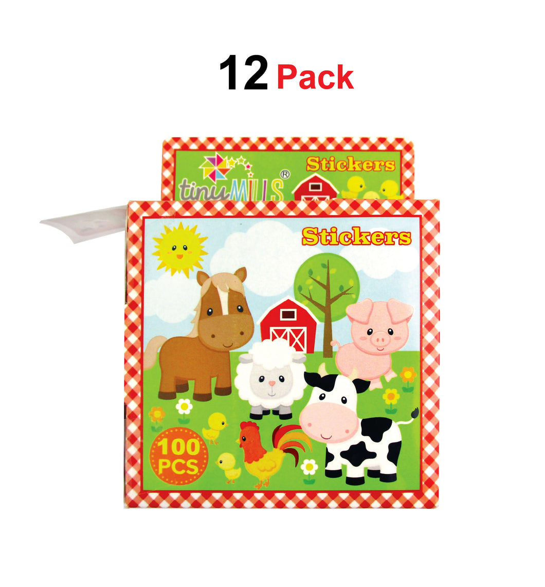 Farm Animals Barnyard Stickers 100 Stickers/Dispenser, Pack of 1 or 6 or 12 Dispensers
