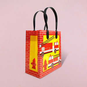 Tiny Mills Fire Truck Themed Party Favor Bags Treat Bags with Handles, Firefight