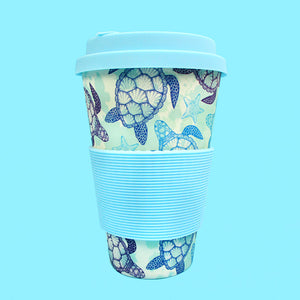 Eco-Friendly Reusable Plant Fiber Travel Mug with Sea Turtles Design