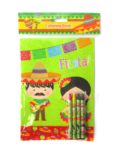 Fiesta Coloring Books with Crayons Party Favors - Set of 6 or 12