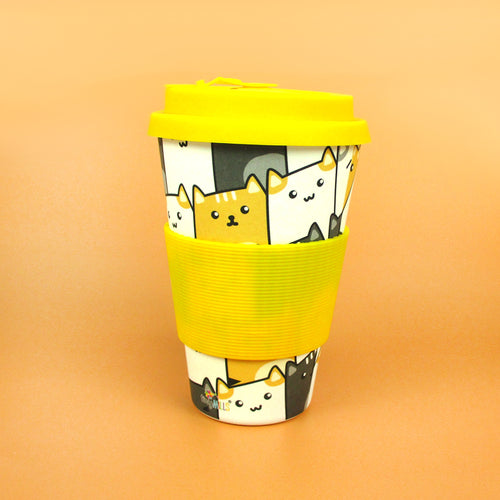 Eco-Friendly Reusable Plant Fiber Travel Mug with Kitty Cat Design