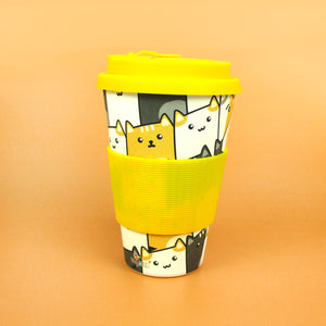 Eco-Friendly Reusable Plant Fiber Travel Mug with Kitty Cat Design