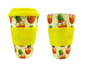 Eco-Friendly Reusable Plant Fiber Travel Mug with Pineapple Sunglasses Design