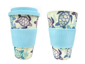 Eco-Friendly Reusable Plant Fiber Travel Mug with Sea Turtles Design