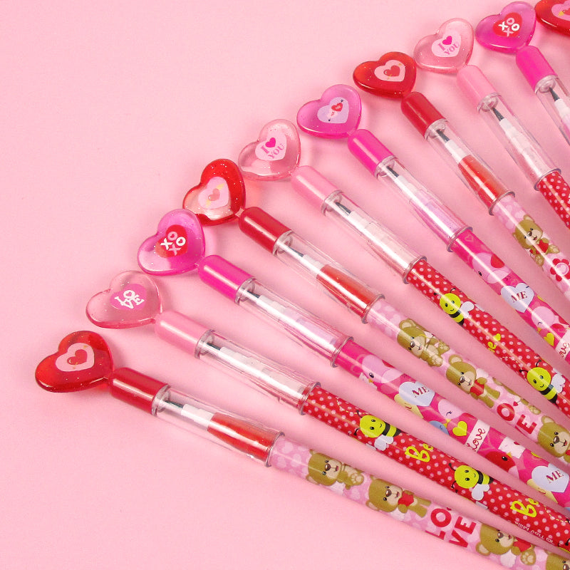 TINYMILLS 24 Pcs Valentine's Day Heart Multi Point Pencils Party Favors Goodie Bag Stuffers Carnival Prize Classroom Exchange Valentine's Day Pencils