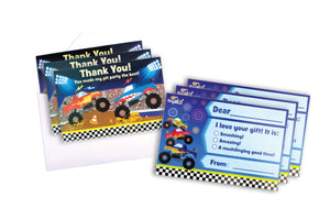 Monster Truck Fill-in Birthday Thank You Cards for Kids
