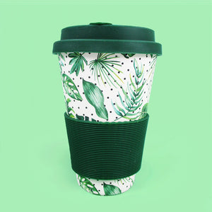 Eco-Friendly Reusable Plant Fiber Travel Mug with Monstera Leaves Design