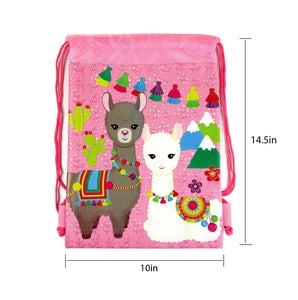 Llamas Drawstring Backpack with Wristlet 2 Piece Set Travel Gym Cheer (Pink)