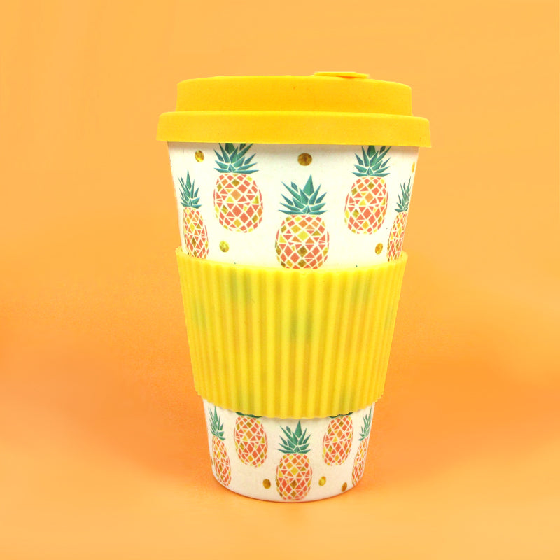 Eco-Friendly Reusable Plant Fiber Travel Mug with Tropical Pineapple Design