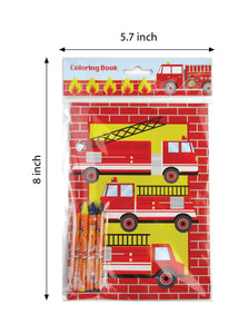 Fire Trucks Coloring Books with Crayons Party Favors- Set of 6 or 12