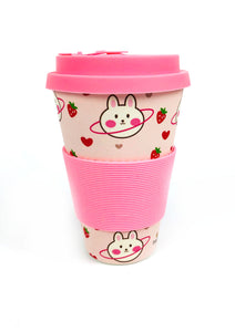 Eco-Friendly Reusable Plant Fiber Travel Mug with Pink Bunny Design