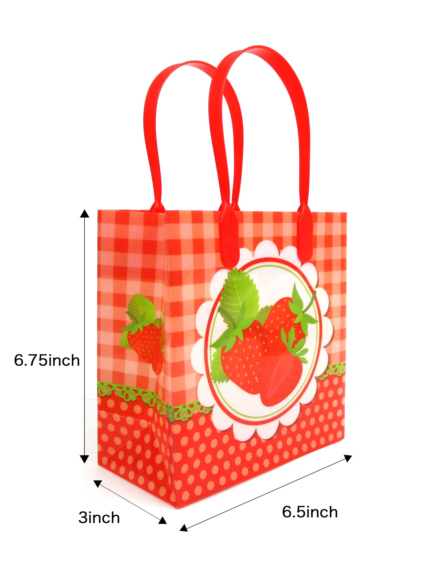 7 1/4 x 9 Medium Strawberry Gift Bags with Tags - 12 Pieces