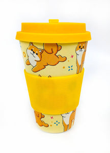 Eco-Friendly Reusable Plant Fiber Travel Mug with Shiba Inu Dog Design