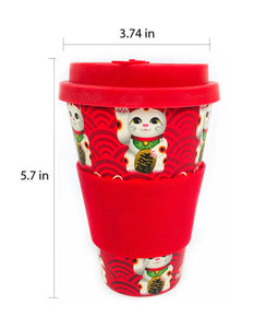 Eco-Friendly Reusable Plant Fiber Travel Mug with Maneki Neko Lucky Cat Design