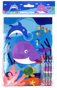Ocean Life Coloring Books with Crayons Party Favors - Set of 6 or 12