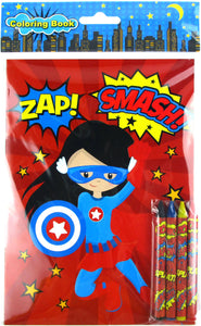 Superhero Coloring Books with Crayons Party Favors - Set of 6 or 12