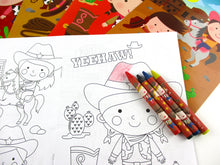 Load image into Gallery viewer, Western Cowboy Cowgirl Coloring Books with Crayons Party Favors - Set of 6 or 12