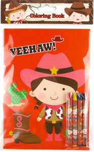 Western Cowboy Cowgirl Coloring Books with Crayons Party Favors - Set of 6 or 12