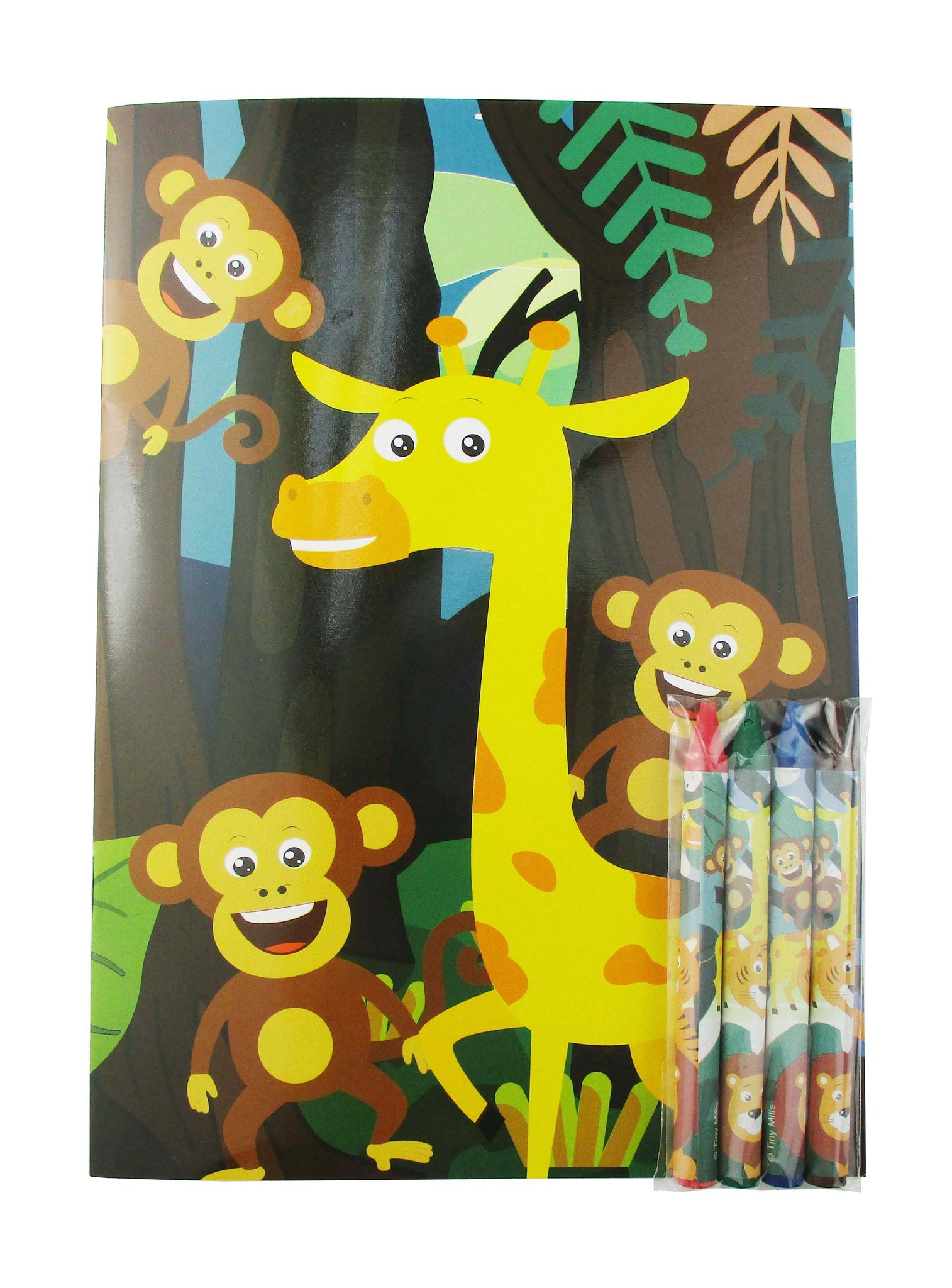 FAVONIR Safari Themed Party Favor 48 Pack - Mini Coloring Books with Crayons - Squeezable Jungle Animals - Stickers - Ideal for
