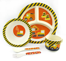 Load image into Gallery viewer, TINYMILLS 5-Piece Eco-Friendly Plant Fiber Dinnerware Set with Construction Trucks Design