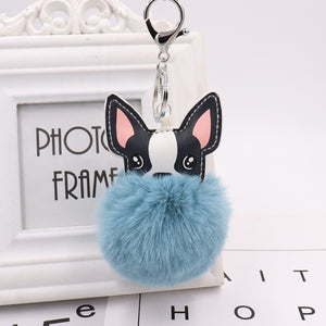 French Bulldog Pom Pom Keychain - Turquoise