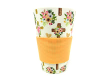 Load image into Gallery viewer, Eco-Friendly Reusable Plant Fiber 14 oz Travel Mug with Religious Floral Crosses Design