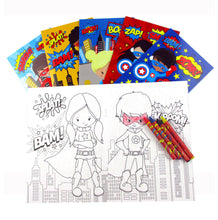 Load image into Gallery viewer, Superhero Coloring Books with Crayons Party Favors - Set of 6 or 12