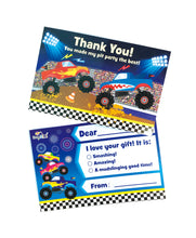 Load image into Gallery viewer, Monster Truck Fill-in Birthday Thank You Cards for Kids