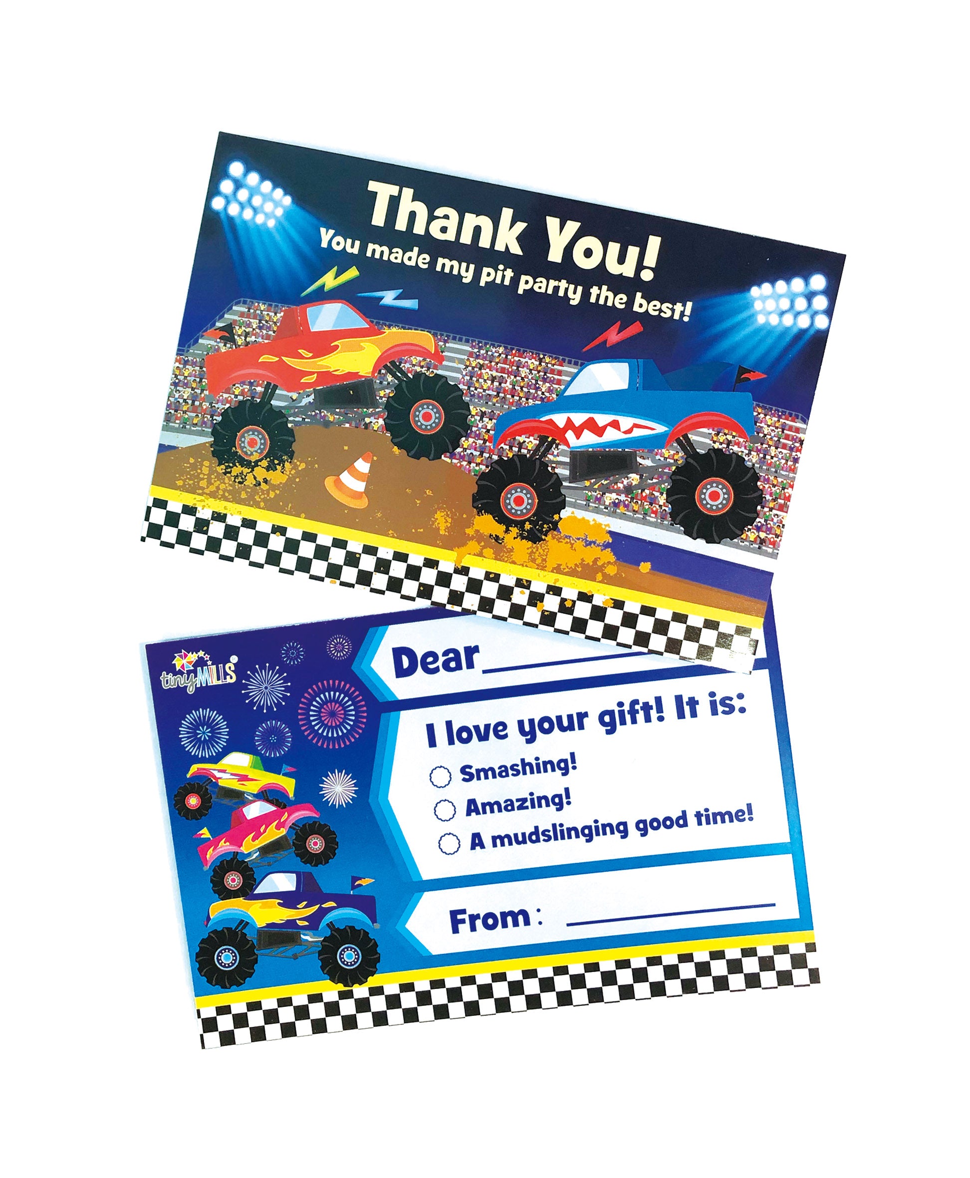 Monster Truck Fill-in Birthday Thank You Cards for Kids – Tiny Mills®