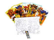 Load image into Gallery viewer, Western Black Cowboy Cowgirl Coloring Books with Crayons Party Favors - Set of 6 or 12