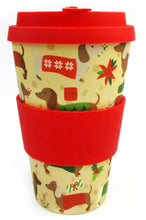 Load image into Gallery viewer, Eco-Friendly Reusable Plant Fiber Holiday Travel Mug with Christmas Wiener Dog Design
