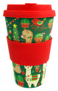 Eco-Friendly Reusable Plant Fiber Holiday Travel Mug with Christmas Llama Alpaca Design
