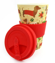 Load image into Gallery viewer, Eco-Friendly Reusable Plant Fiber Holiday Travel Mug with Christmas Wiener Dog Design