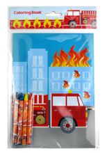 Load image into Gallery viewer, Fire Trucks Coloring Books with Crayons Party Favors- Set of 6 or 12