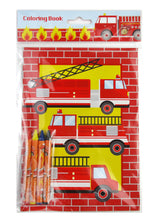 Load image into Gallery viewer, Fire Trucks Coloring Books with Crayons Party Favors- Set of 6 or 12