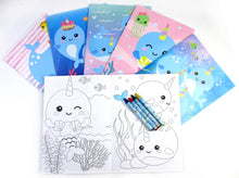 Load image into Gallery viewer, Narwhal Coloring Books with Crayons Party Favors - Set of 6 or 12
