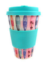 Load image into Gallery viewer, Eco-Friendly Reusable Plant Fiber Travel Mug with Sunset Surfboard Design