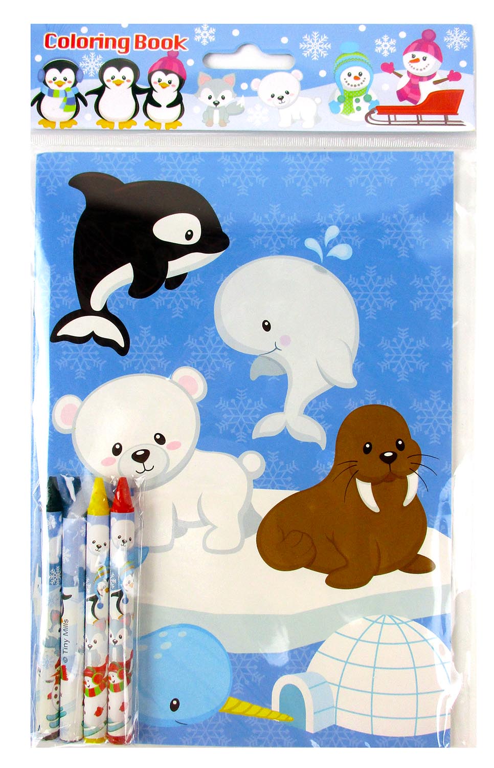 24 Pcs Winter Animal Coloring Books Bulk with 24 Stackable Crayons Polar  Bear