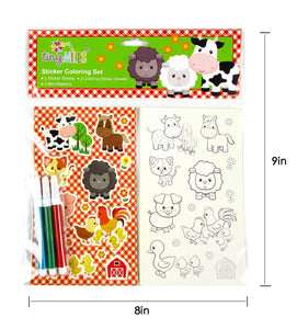 Barnyard Farm Animals Color-in Sticker Set with Markers