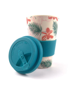 Eco-Friendly Reusable Plant Fiber Travel Mug with Tropical Paradise Design