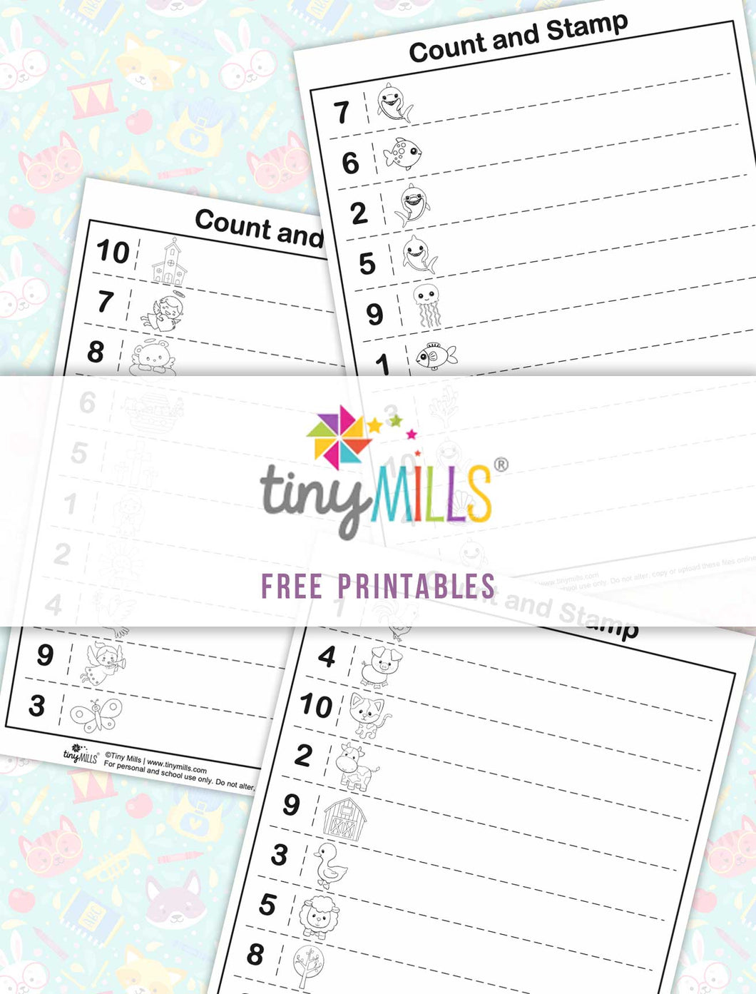 Free Printable Count & Stamp Math Worksheets for Kids of All Ages- 4 Designs